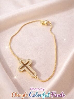 Gold Cross Bracelet with Crystal Accents -